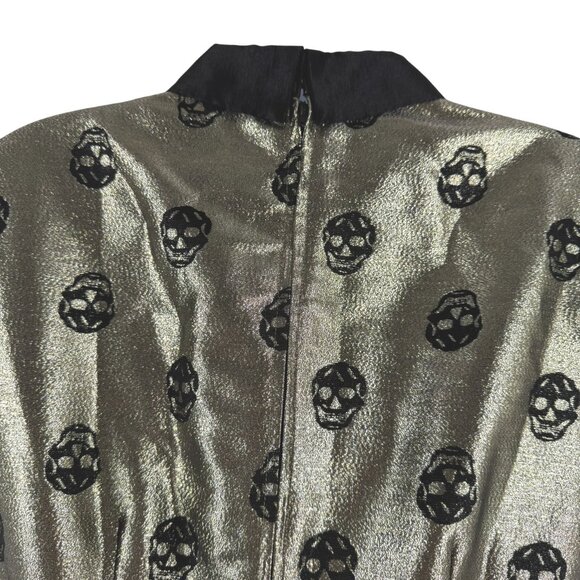 Modcloth Dress Size 6 Metallic Gold Black Skull Fit And Flare Party NWT DR-1842 - Picture 7 of 12